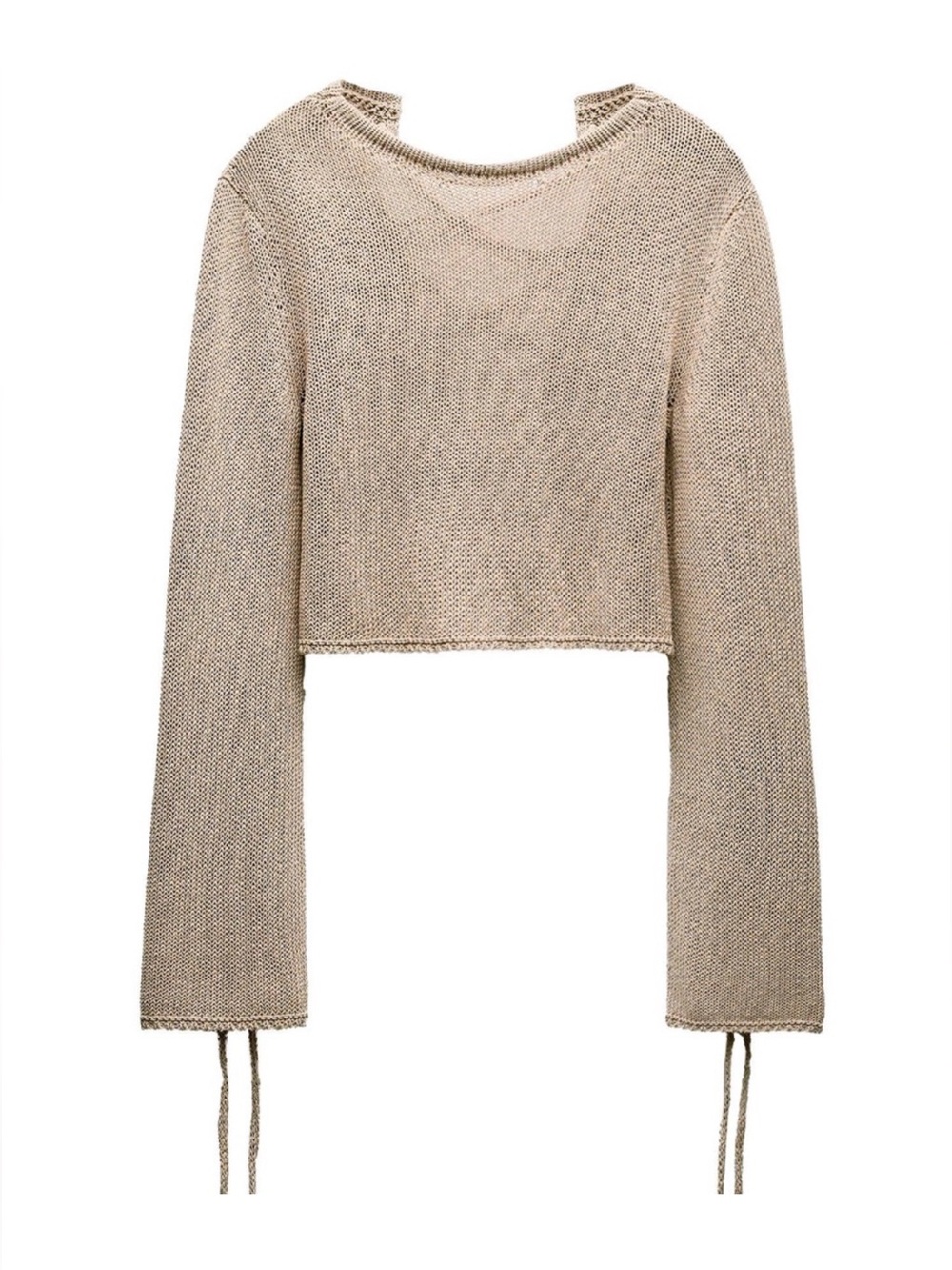 Lace-Up Knit Top, Tan/Sand, Zara, M